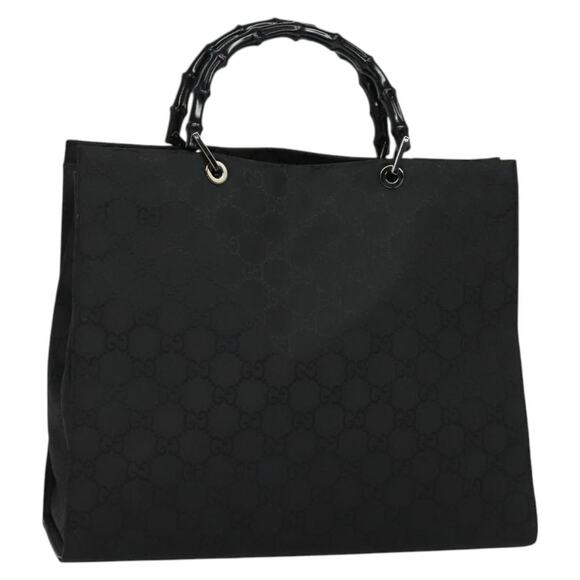 GUCCI Bamboo GG Canvas Hand Bag Nylon Black Silver - Picture 1 of 16